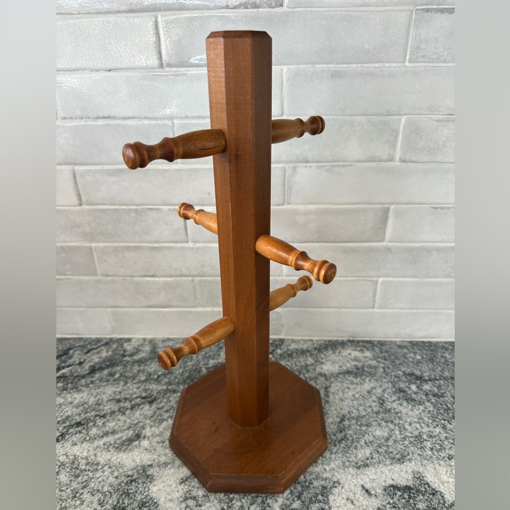 Longaberger 6 Mug Solid Wood Rack Cottagecore Cabin Coffee Bar Vintage Decor